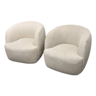 Goop for Cb2 Gwyneth Boucle Swivel Chairs, Pair For Sale