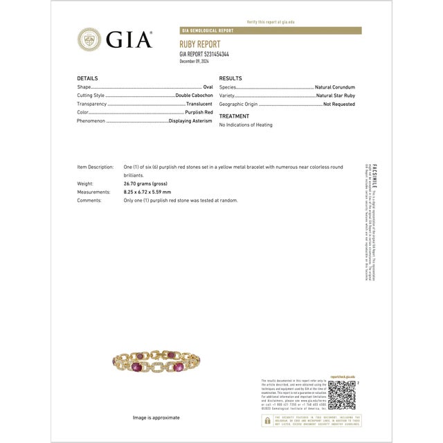 Gia Natural 25.14Cts vs F Diamond Unheated Star Ruby Solid 18k Gold Stacking Tennis Bracelet For Sale - Image 11 of 11
