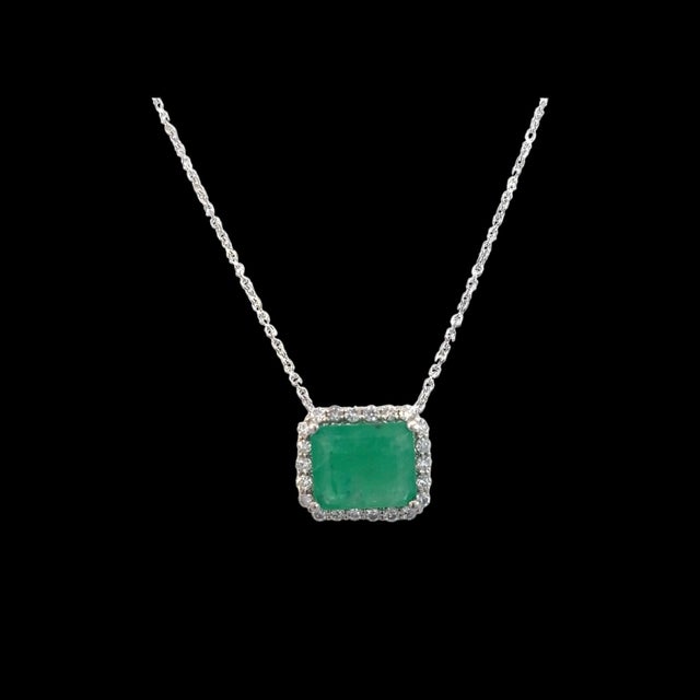 Green Natural Emerald Diamond Necklace 18" 14k White Gold 2.64 TCW Certified For Sale - Image 8 of 12