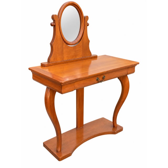 1970s Cherrywood Console Dressing Table with Adjustable Oval Mirror, 1970s For Sale - Image 5 of 11