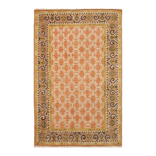 10x14 Yellow Hand-Knotted Wool Trellis Motif Geometric Modern Carpet Rug For Sale