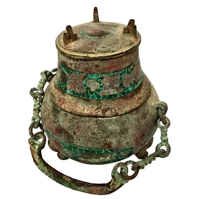 Rustic Antique Bronze Eastern Asia Wine Pot With Cup For Sale - Image 3 of 12