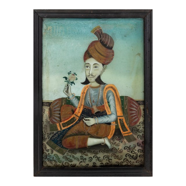 Indian Reverse Glass Painted Portrait of Nobleman For Sale