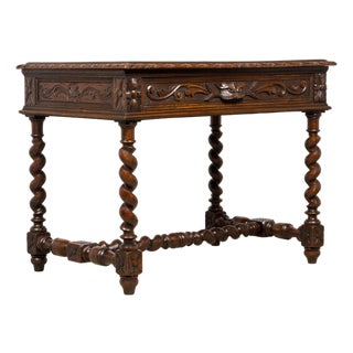 Late 19th Century French Henry II Carved Oak Writing Table For Sale