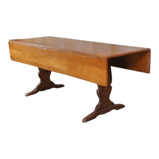 1950s Cushman Colonial Vermont Maple Drop Leaf Trestle Farmhouse Harvest Dining Table For Sale