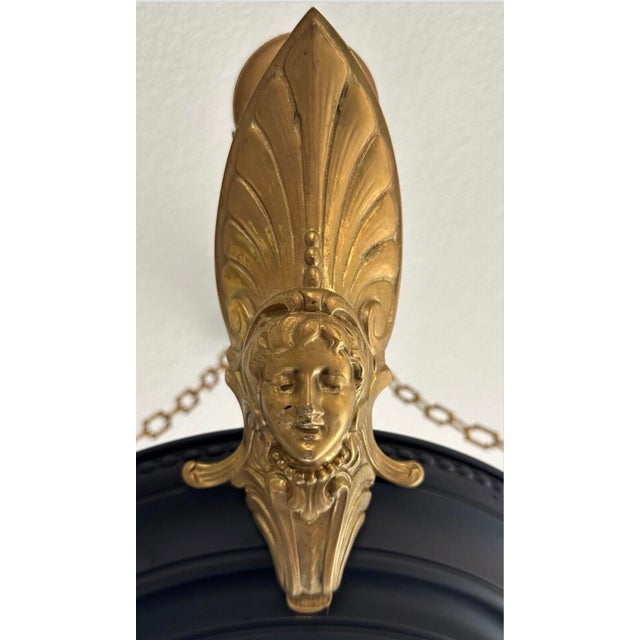 Metal 1920s Art Deco Brass Chandelier Black Flat Paint, Roman Woman Motifs, Geometric Chain For Sale - Image 7 of 12