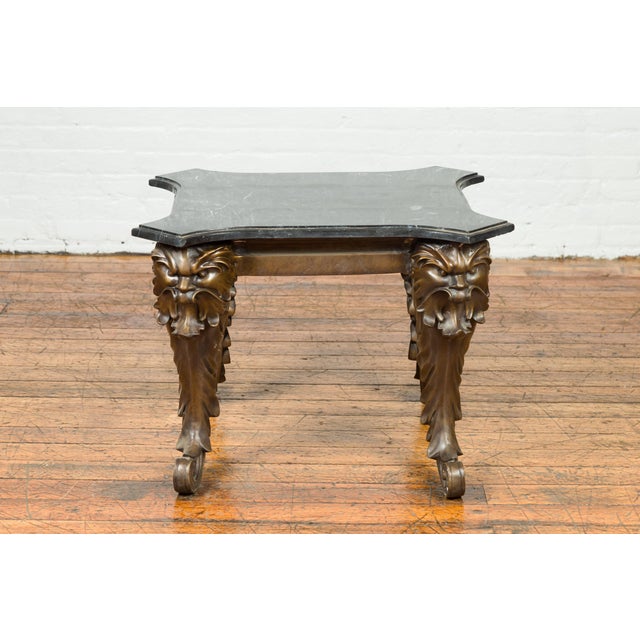 Mid 20th Century Mid 20th Century Bronze Side Table with Mythological Figures & Black Marble Top For Sale - Image 5 of 12