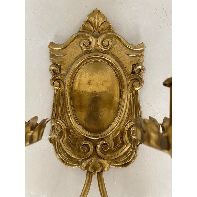 Baroque Antique Brass Wall Sconce Baroque Style Two Light For Sale - Image 3 of 6
