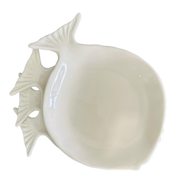 Pottery Barn Set of 4 Vintage Pottery Barn Seashore Fish Plates | White Stoneware Figural Appetizer Salad Plates | Retired 2007 Collection | Coastal Chic For Sale - Image 4 of 13