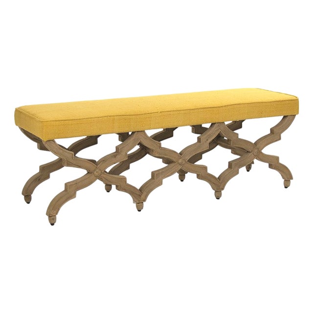 Judith Yellow Silk Bench in Natural Birch Frame For Sale