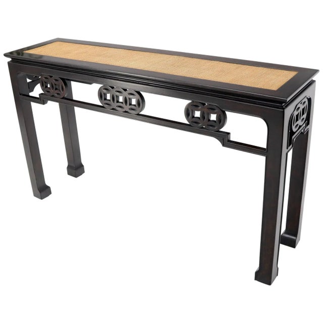 Ebonized Mahogany Cane Top Asian Influence Console Table For Sale - Image 10 of 10