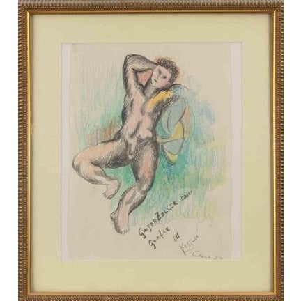 1980s Sandro Chia, Reclined Man, 1984, Pencil and Pastel on Paper For Sale - Image 5 of 5
