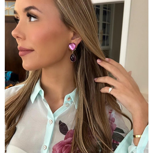 Contemporary Heart Amethyst Clip Earring For Sale - Image 3 of 4