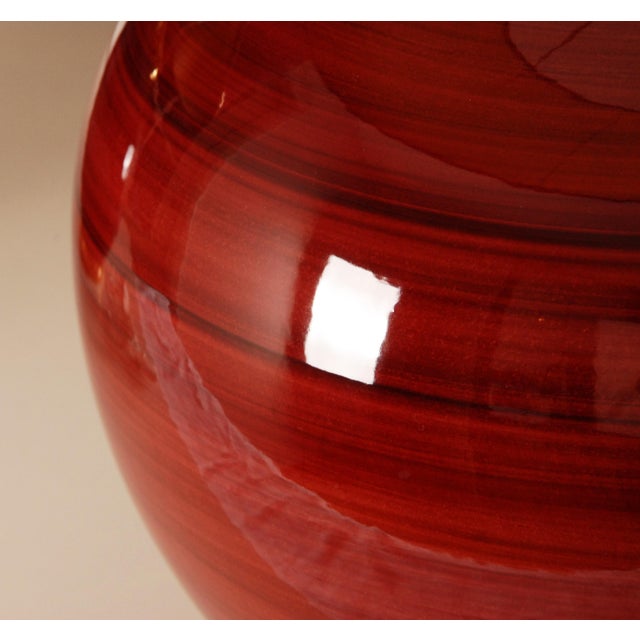 Red Vintage Table Lamps Red Gold Ceramic Vase Lamps France 1970s - A Pair For Sale - Image 8 of 12