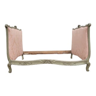 Antique French Louis XV Style Carved Painted Upholstered Twin Size Daybed For Sale