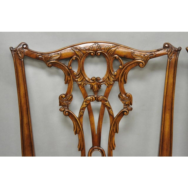 Late 20th Century Chippendale Style Carved Mahogany Dining Side Chairs Attr Theodore Alexander - 4 For Sale - Image 5 of 12