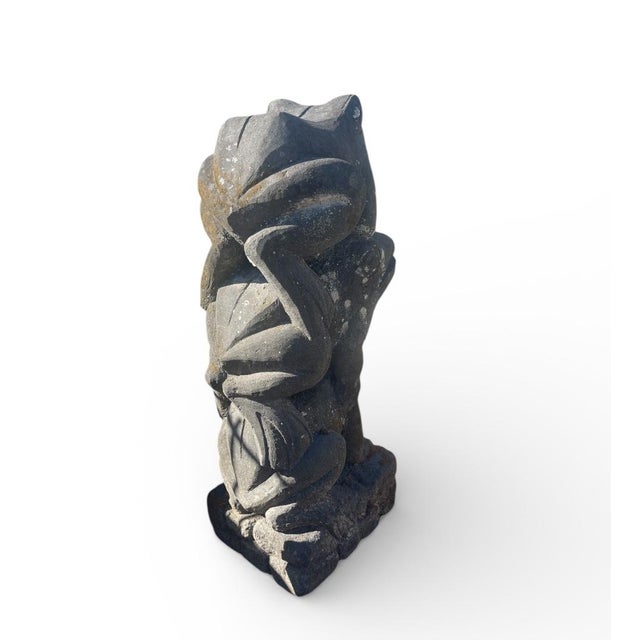 Balinese 1990s Whimsical Hand-Carved Volcanic Stone "Frog Stack" Garden Fountain For Sale - Image 4 of 6