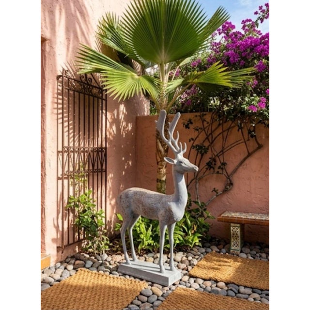 Mid-Century Continental Cast Lead Garden Statue of a Stag For Sale - Image 11 of 12