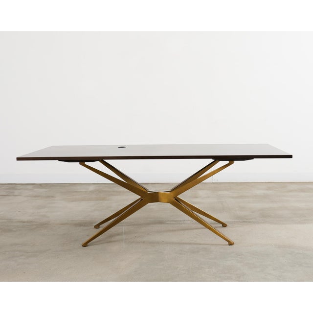 Mid-Century Modern Midcentury Style Brass Base Walnut Writing Table Desk For Sale - Image 3 of 12
