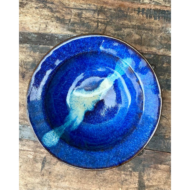 Vintage Original Studio Pottery Blue Bowl For Sale In West Palm - Image 6 of 12