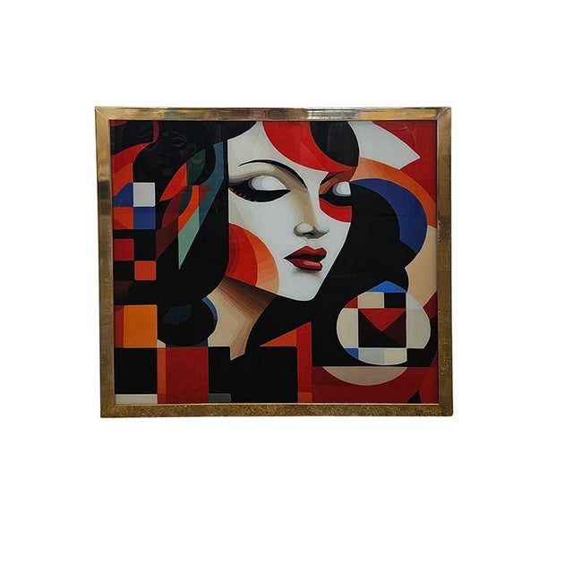 Glass Painting with Female Figure, 1980s, in Flawless conditions. Designed 1980 to 1989