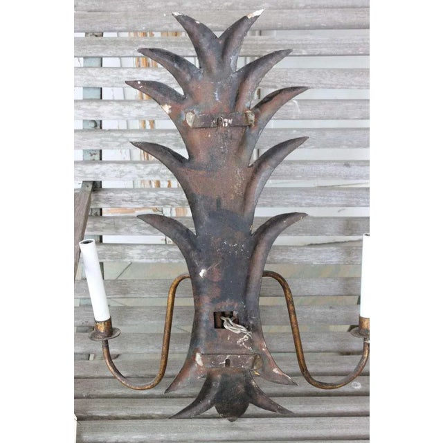 Large 1950s Spanish Gilt Metal Foliate Three-Arm Wall Sconce For Sale - Image 9 of 11