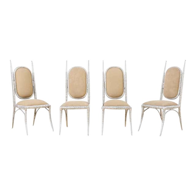 Set of Four Arthur Court Horned Antler Aluminum Dining Chairs For Sale