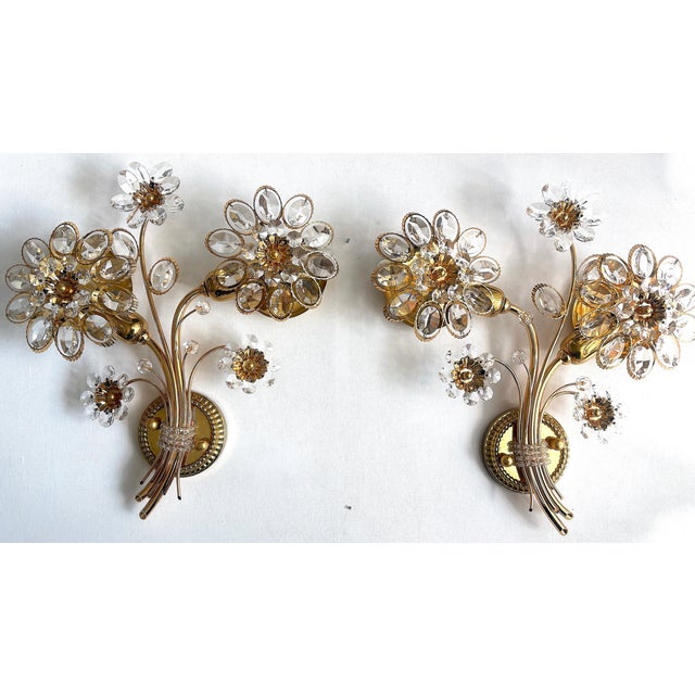 Metal Vintage Brass Lead Crystal Wall Lamps from Palwa, 1960s, Set of 2 For Sale - Image 7 of 12