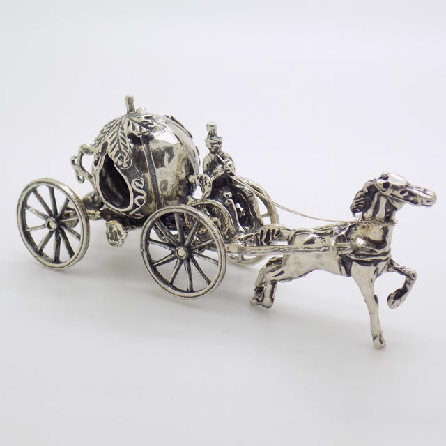Vintage Italian Handmade Silver Cinderella Pumpkin Carriage with Horse Figurine, 1980s For Sale - Image 6 of 13