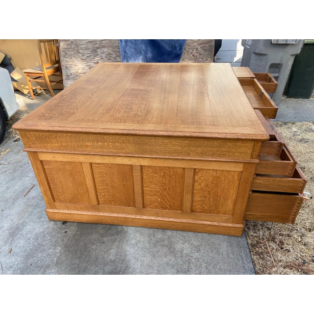 1940s Vintage Oak Partners Executive Double Sided Desk For Sale - Image 12 of 12