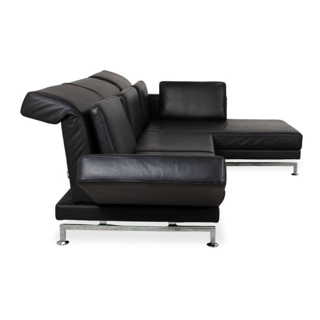 Leather Chrome Corner Sofa in Black with Manual Function by Brühl Moule For Sale - Image 17 of 18