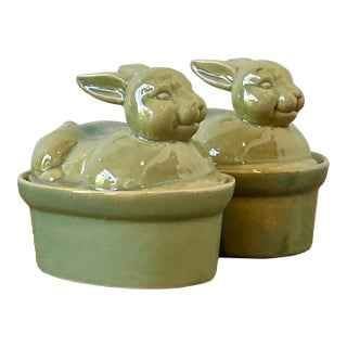 Vintage Boho Petite Bunny Lidded Casserole Dishes - A Pair For Sale