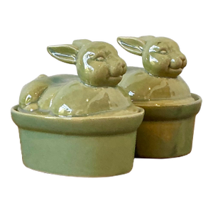 Vintage Boho Petite Bunny Lidded Casserole Dishes - A Pair