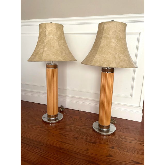 1970s Mid Century Pencil Reed Chrome Table Lamps- a Pair For Sale - Image 13 of 13