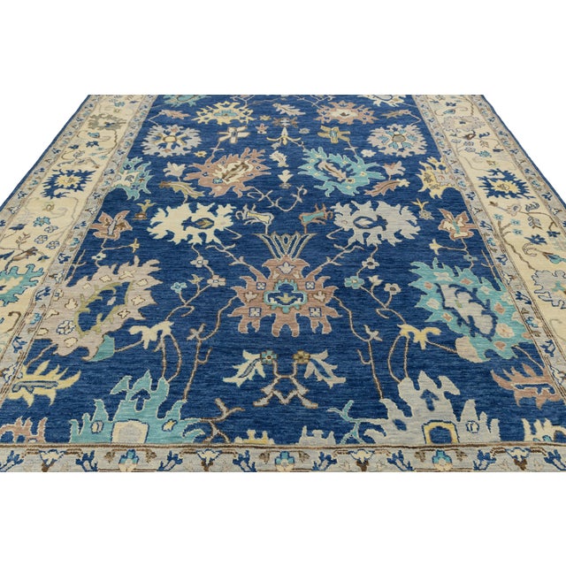 Contemporary Hand-Knotted Wool Modern Oushak Style Area Rug in Indigo Blue For Sale - Image 4 of 12