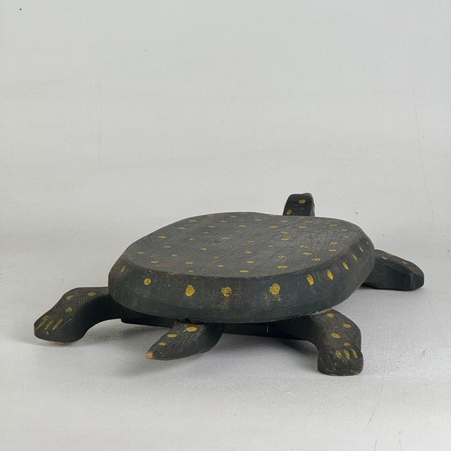 Green Vintage Folk Art Primitive Hand Painted & Carved Whimsical Turtle With Polkadots For Sale - Image 8 of 11