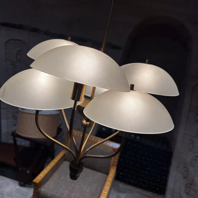 Mid-Century Italian Chandelier Brass Art Glass Florence Italy Luigi Brusotti For Sale - Image 10 of 13