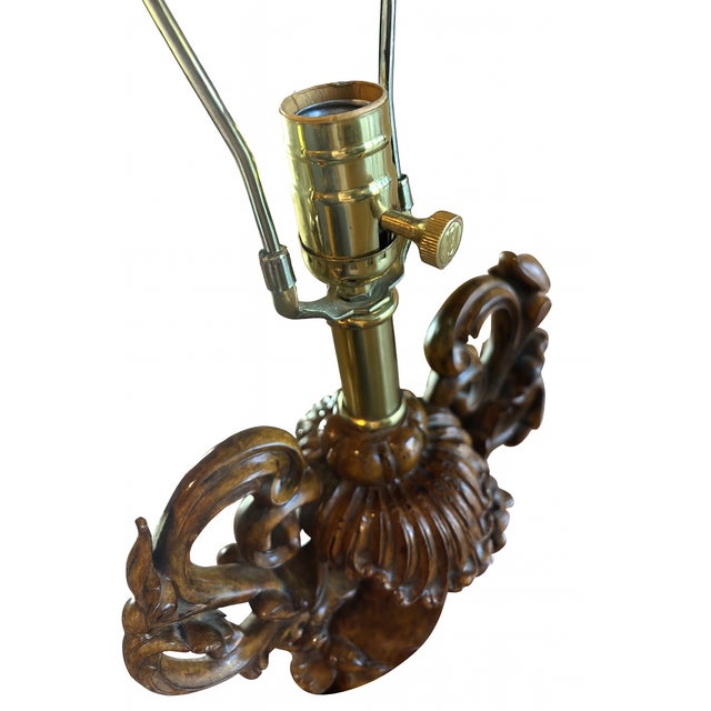 Animal Skin Ralph Lauren Style Maitland-Smith Gilt Lamp With Real Embossed Leather Shade & Black Marble Base — 30 Inches Tall For Sale - Image 7 of 8