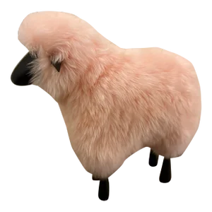 Lalanne Style Carved Wood and Pink Fur Sheep Stool or Statue