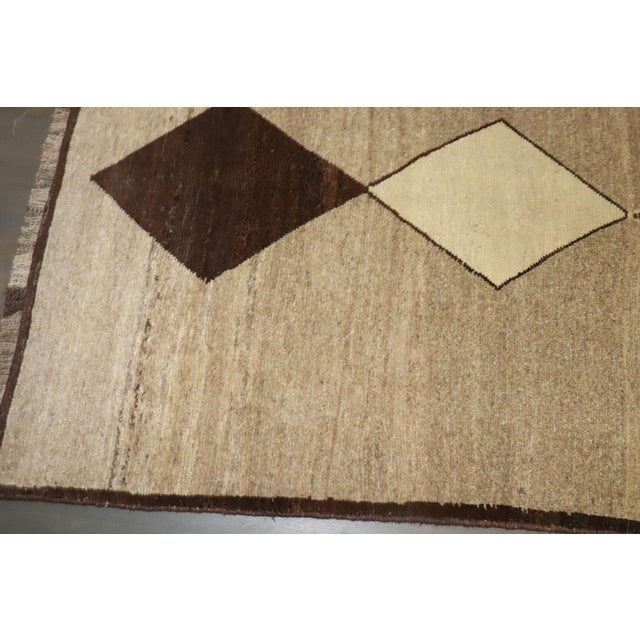 Brown Zabihi Collection Geometric Persian Gabbeh Rug For Sale - Image 8 of 9
