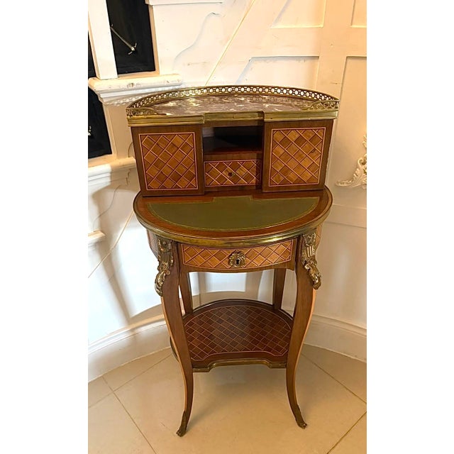 Antique French Kingwood Parquetry Freestanding Ormolu Ladys Writing Desk Bonheur Du Jour, 1880 For Sale - Image 14 of 16