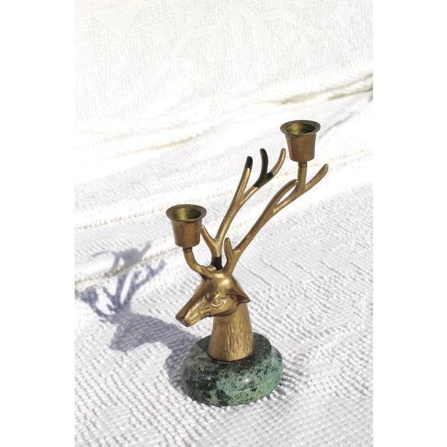 Figurative 1980s Petites Choses Brass Deer Candelabra With Green Marble Base For Sale - Image 3 of 8