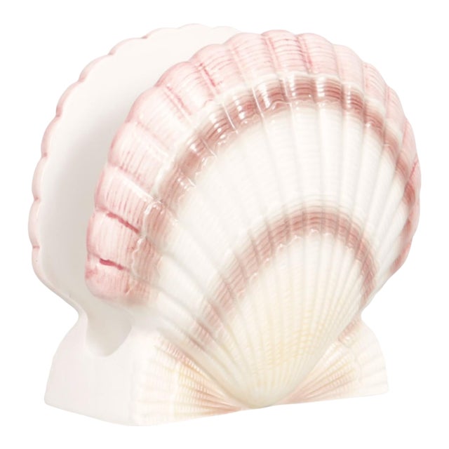 Late 20th Century Coastal Otagiri Ceramic Scallop Shell Napkin Holder For Sale