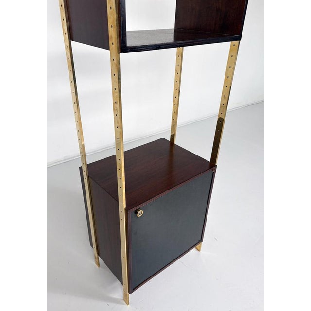 Brass and Wood Bookcase by Jules Wabbes for Mobilier Universel, Belgium, 1960s For Sale - Image 10 of 11