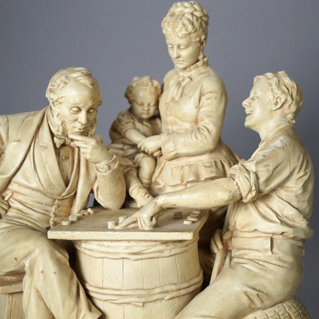 19th Century Antique John Rogers Sculptural Group "Checkers", 19th Century For Sale - Image 5 of 15