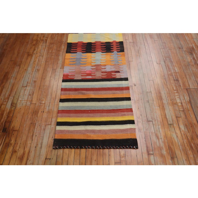 Mid 20th Century Vintage Zabihi Collection Turkish Kilim Runner - 3' x 15'9" For Sale - Image 5 of 8