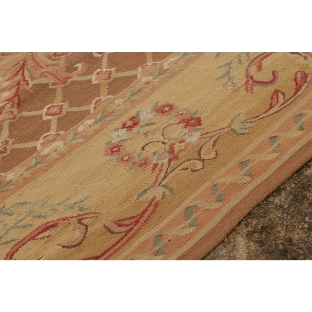 2010s Rug & Kilim’s Aubusson Style Flat Weave in Brown, Gold and Red Floral Medallion For Sale - Image 5 of 9