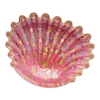Late 19th Century Moser Cranberry Glass Shell Dish With Enamel & Gilt For Sale