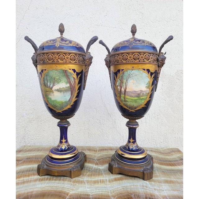 Covered Porcelain Vases in the style of Sèvres, Set of 2 For Sale - Image 12 of 18