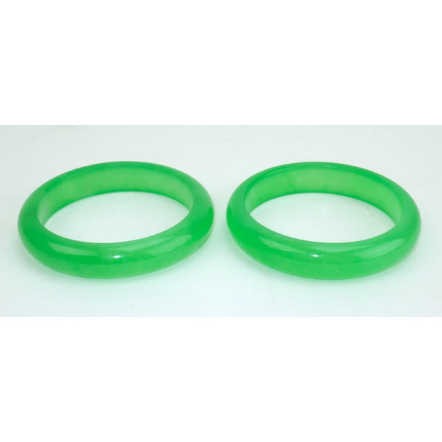Mid-Century Modern Green Glass Jadeite Style Bangle Bracelets, a Pair For Sale - Image 3 of 7